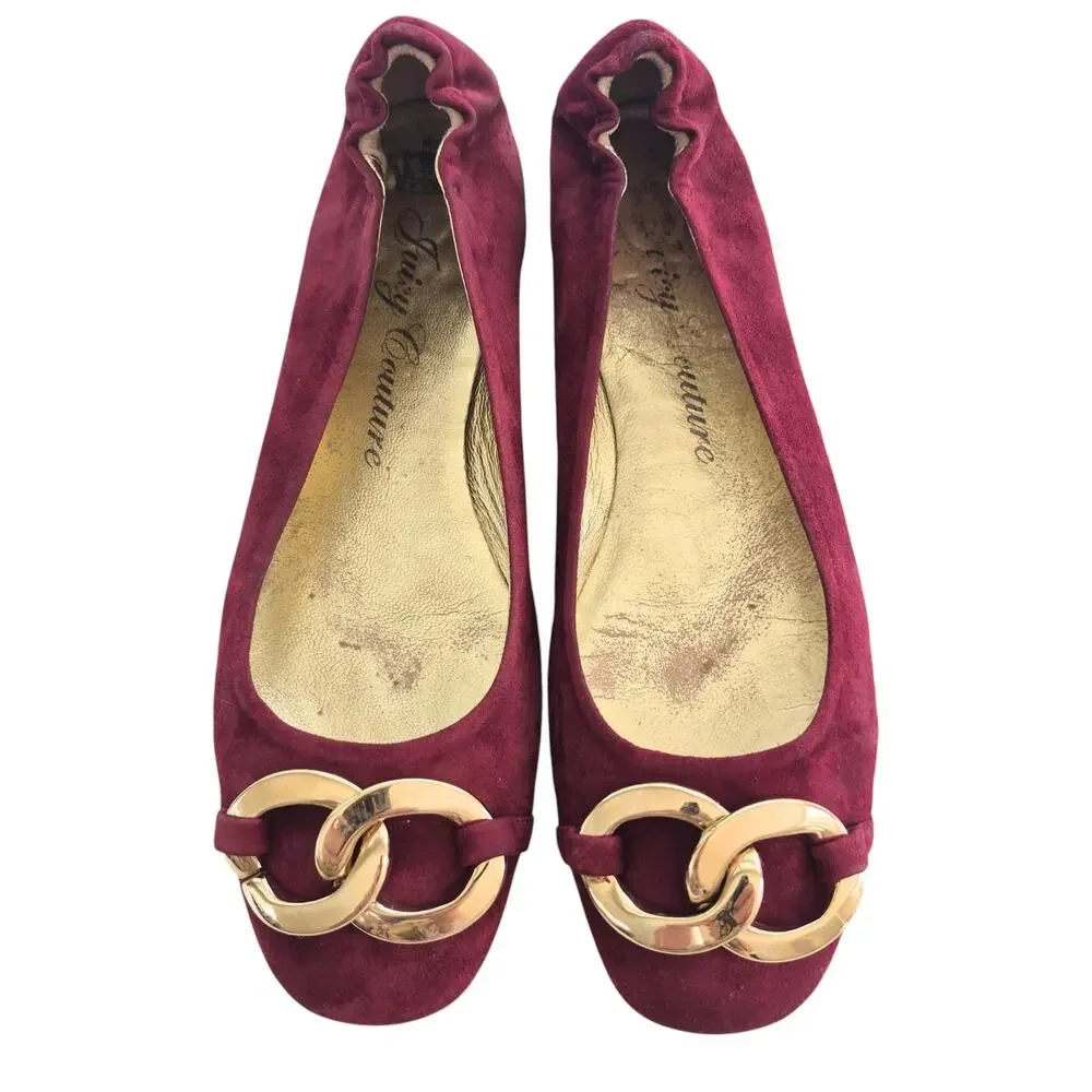Juicy Couture Ballet Flats Sz 9 Red Suede Made in Italy Square Toe Shoes Classic